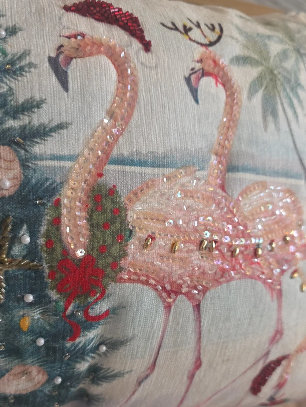 Holiday Flamingo Decorative Pillow - Pink & Teal